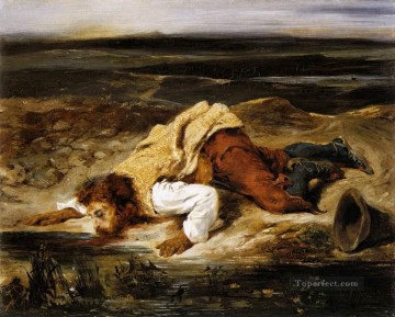 Delacroix Canvas - A Mortally WOunded Brigand Quenches His Thirst Romantic Eugene Delacroix